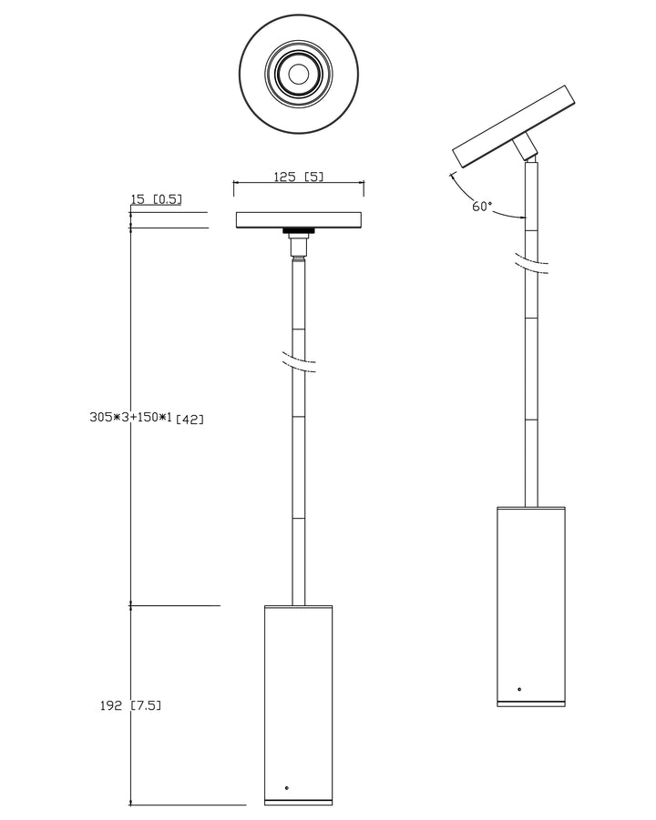 Fulcrum LED Pendant w Gimbal dimensions diagram