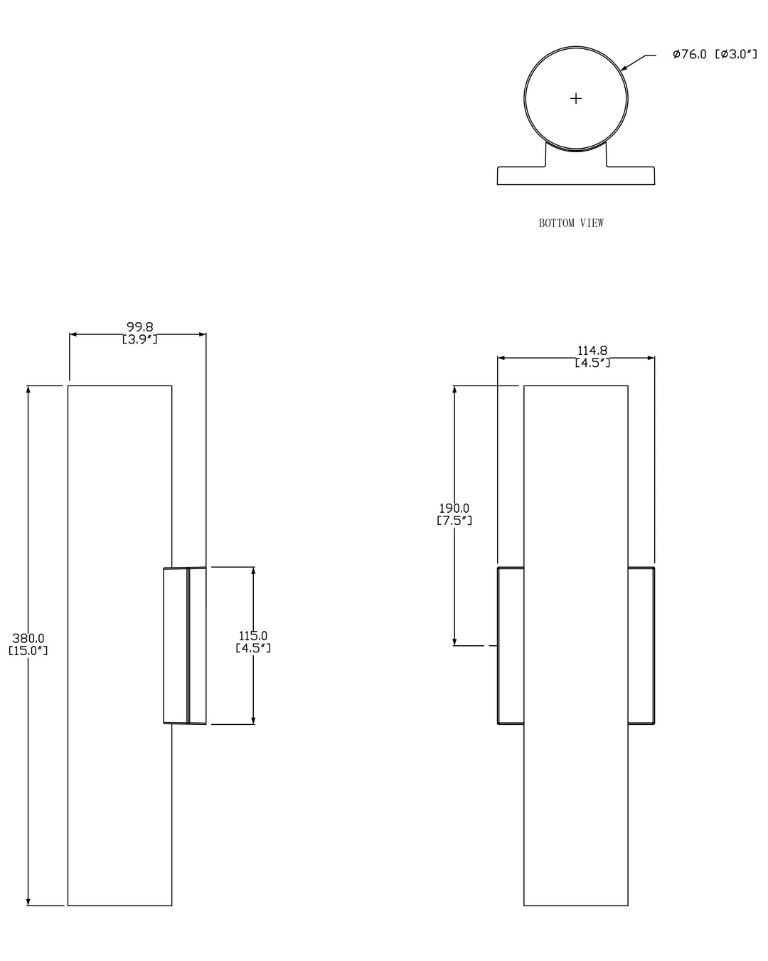 Colombo LED Outdoor Sconce 5CCT dimensions diagram