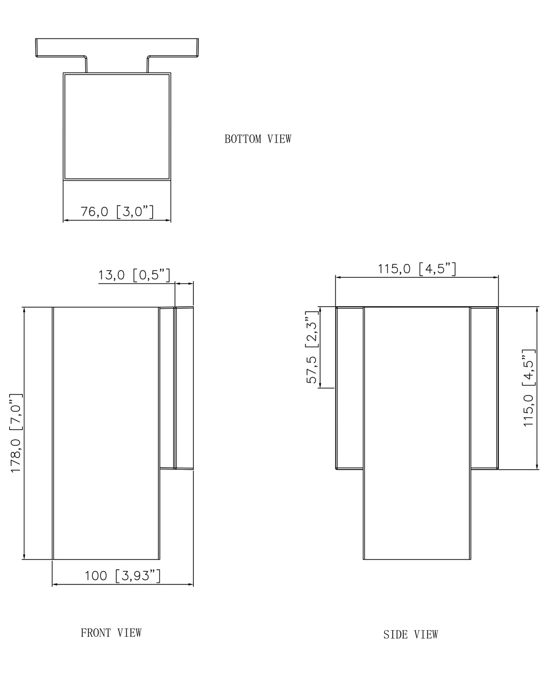 Colombo Small LED Outdoor Square Downlight - 5CCT dimensions diagram