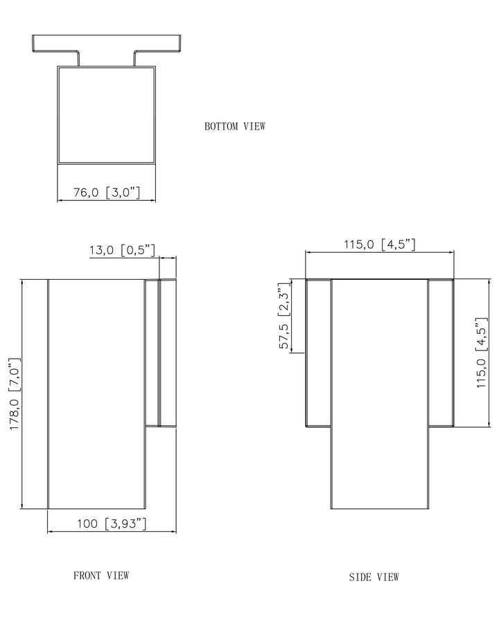 Colombo Small LED Outdoor Square Downlight - 5CCT dimensions diagram