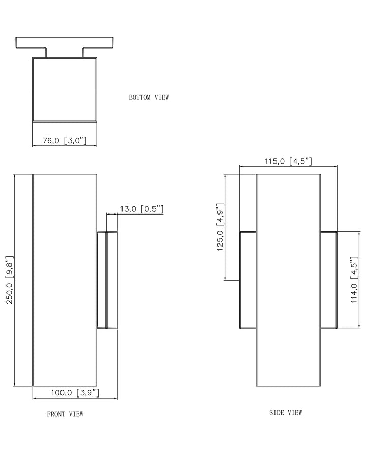 Colombo LED Outdoor Square Up/Down Light- 5CCT dimensions diagram