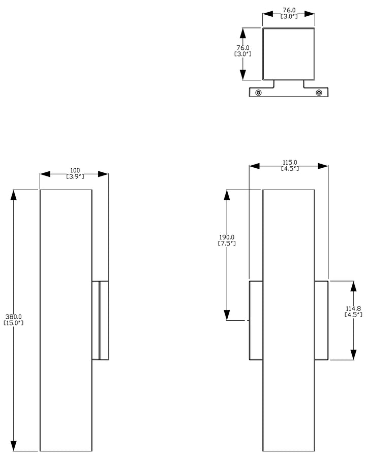 Colombo LED Outdoor Square Up/Down Light- 5CCT dimensions diagram