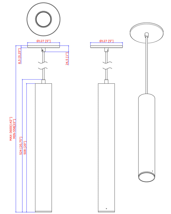 Calibro LED Outdoor Pendant dimensions diagram