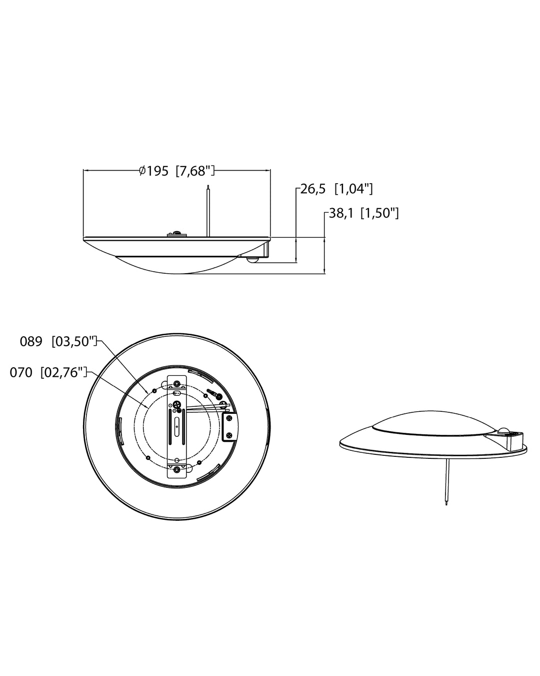 Diverse LED Flush Mount MSP dimensions diagram
