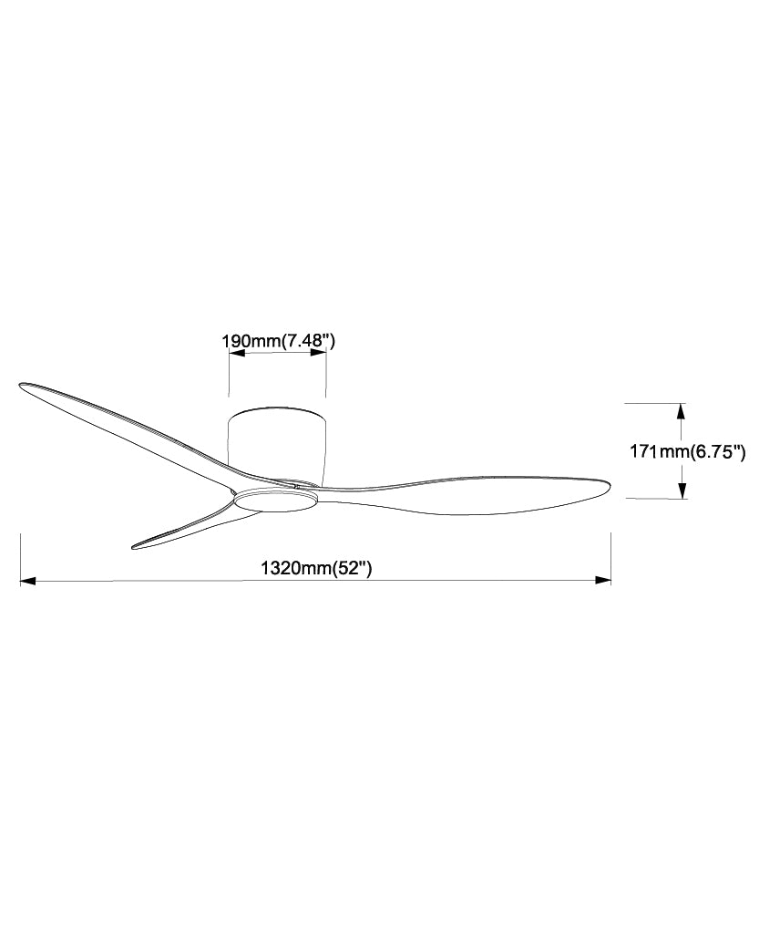 Aeris 52" 3-Blade Hugger Fan dimensions diagram