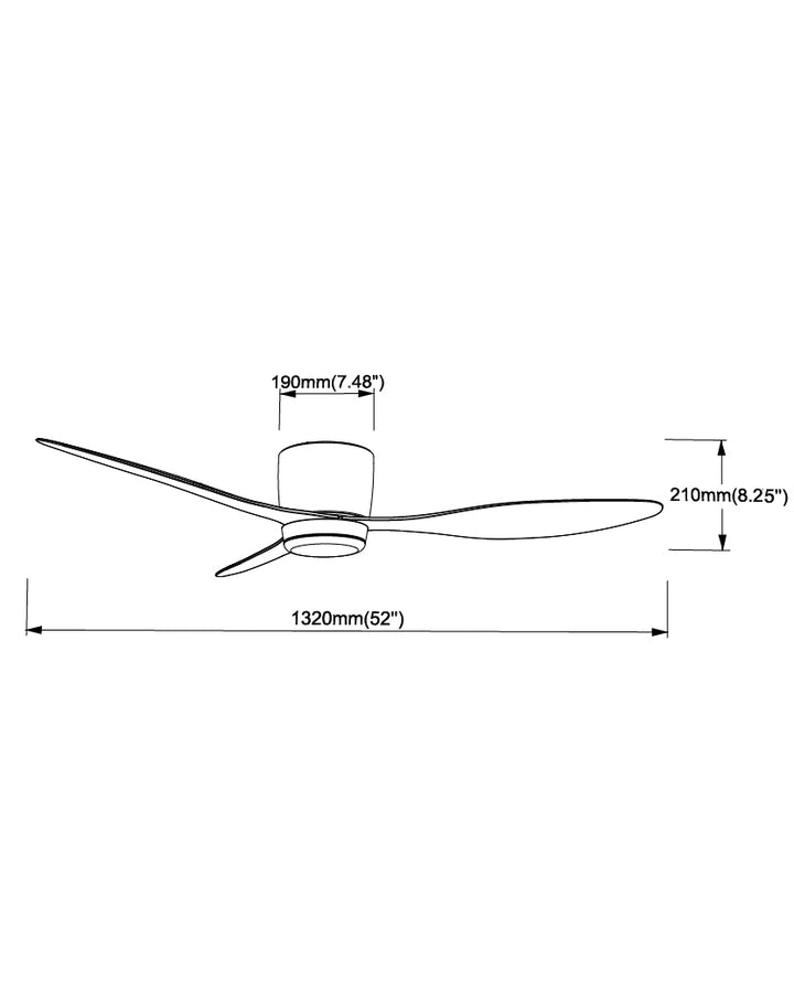 Aeris 52" 3-Blade Hugger Fan w LED dimensions diagram