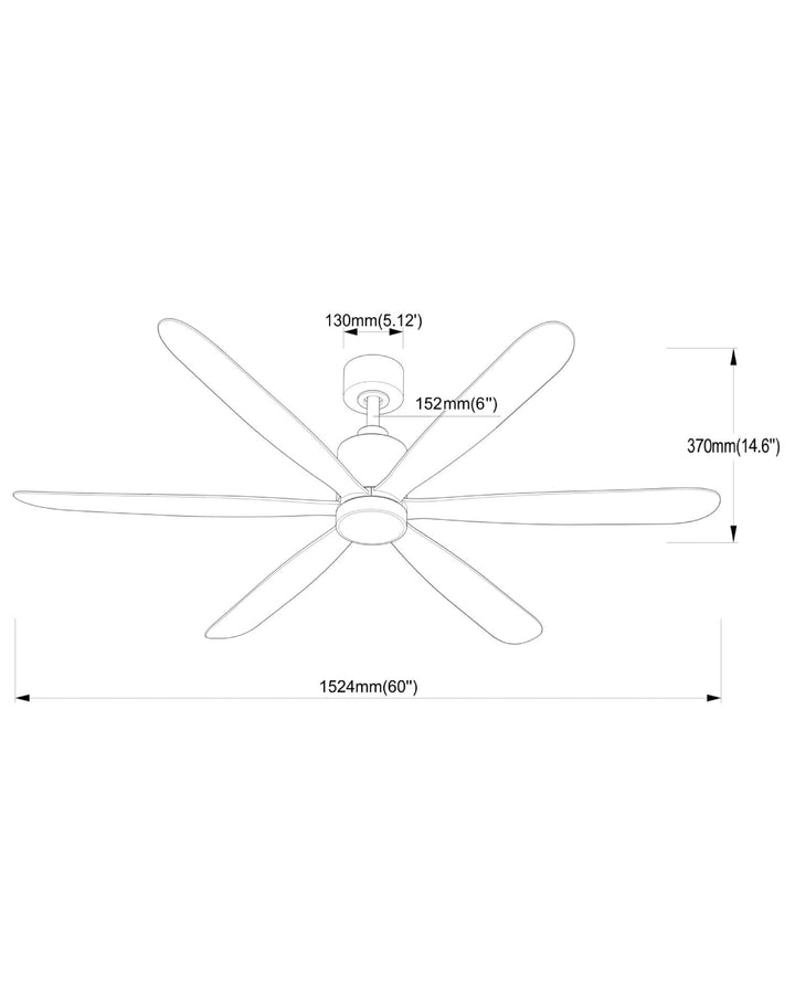 Petals 60" 6-Blade Fan w LED dimensions diagram