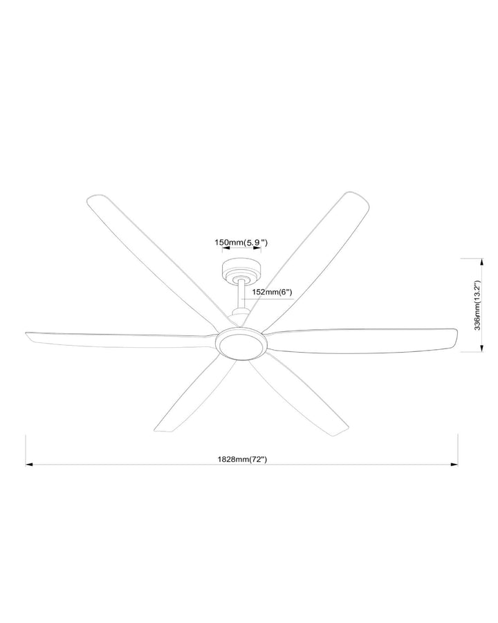 Albatross 72" 6-Blade Marine Grade Fan dimensions diagram