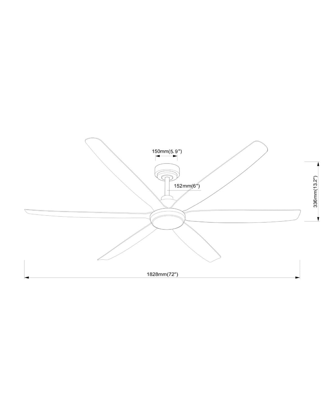 Albatross 72" 6-Blade Marine Grade Fan w LED dimensions diagram