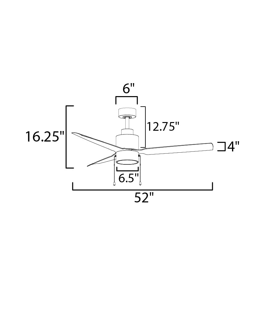 Falcon Pull Chain 52" In/Outdoor Fan w LED Light dimensions diagram