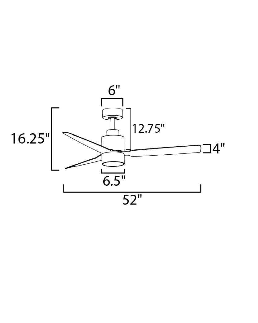 Falcon AC Damp 52" In/Out Fan w LED Light Kit dimensions diagram