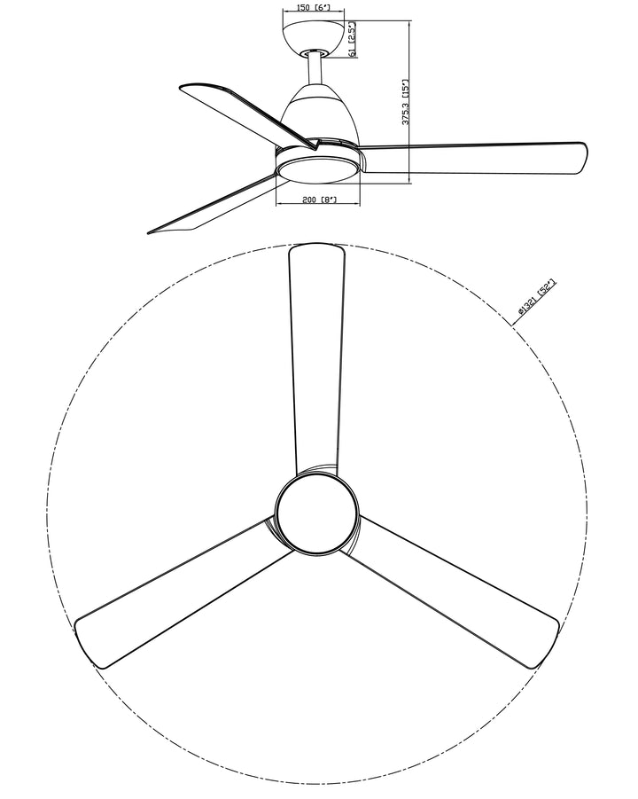 Seaborne 54" Marine Grade Fan w LED Light Kit dimensions diagram