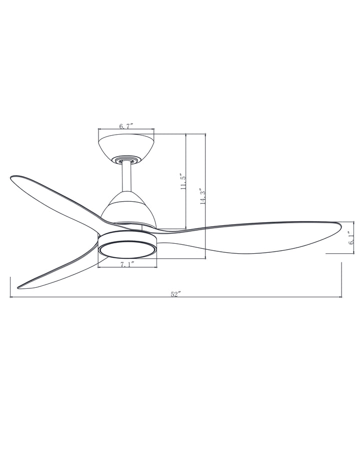 Sparrow 52" Outdoor Fan w LED dimensions diagram