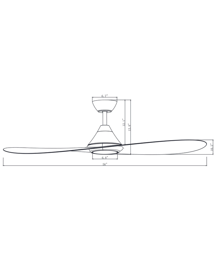 Surf 56" 2-Blade Marine Grade Fan w LED dimensions diagram