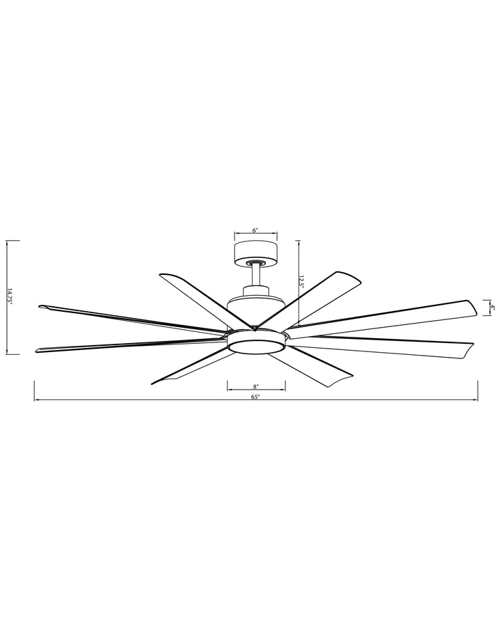 Condor 65" 8-Blade Fan w LED dimensions diagram