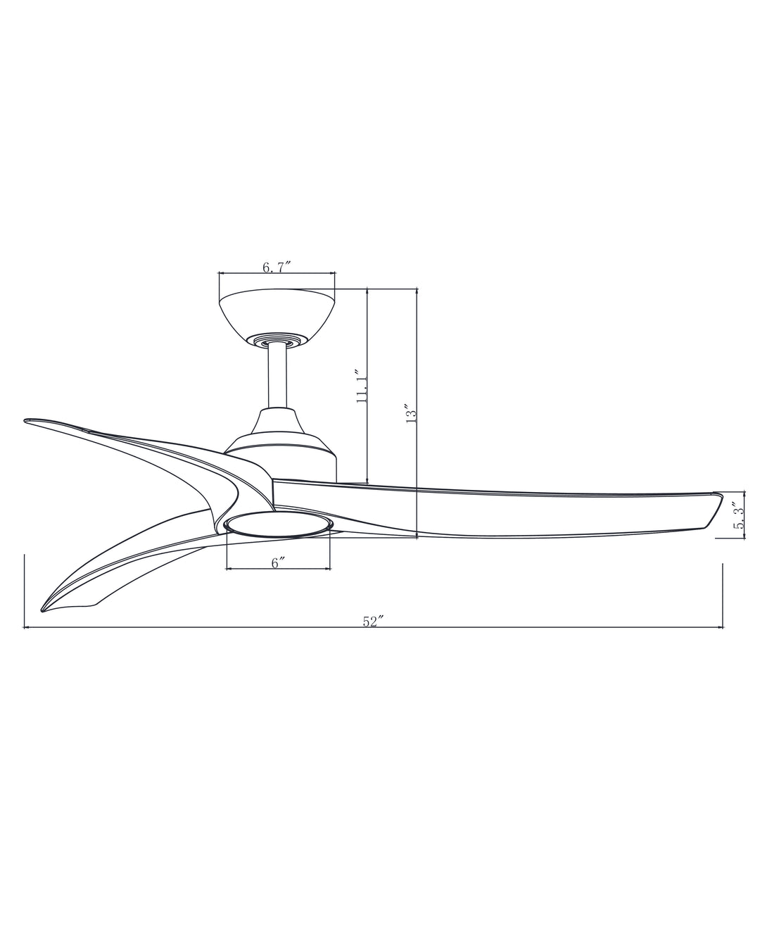 Drifter 52" Outdoor Fan w LED dimensions diagram