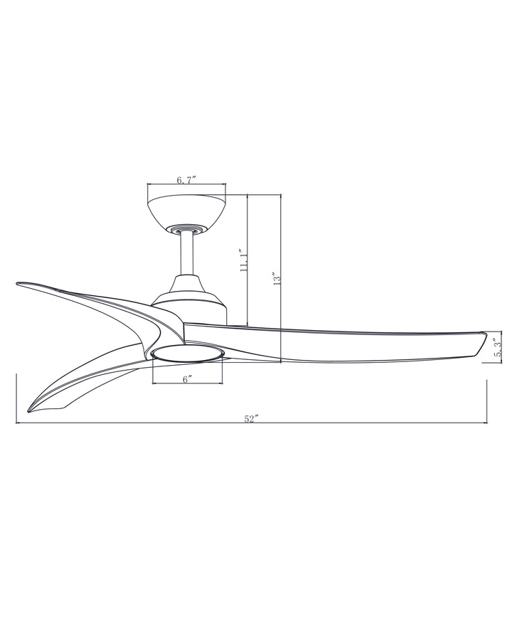 Drifter 52" Outdoor Fan w LED dimensions diagram