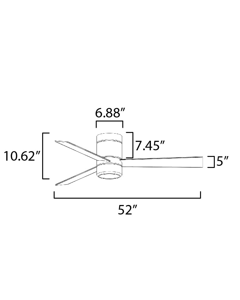 Tanker 52" 3-Blade Hugger Fan w LED Light Kit dimensions diagram