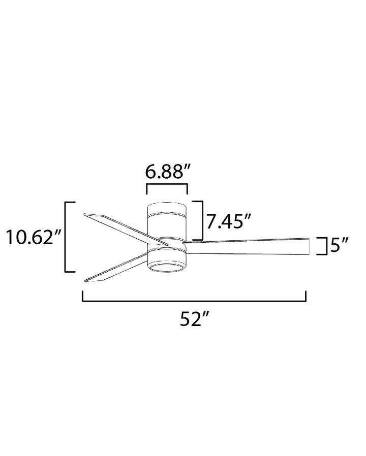 Tanker 52" 3-Blade Hugger Fan w LED Light Kit dimensions diagram