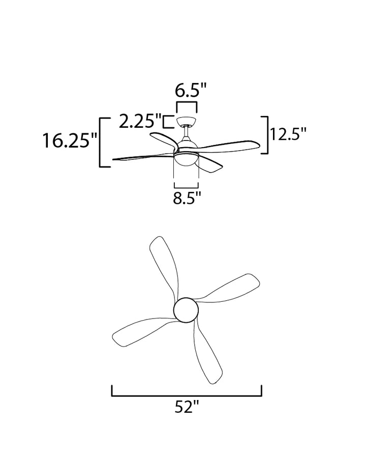 Bola 52" Indoor Fan w LED Light Kit dimensions diagram