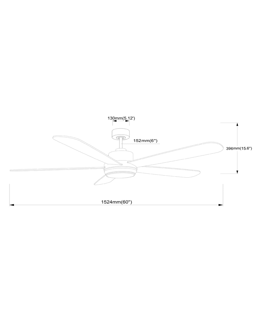 Daisies 60" 5-Blade Fan w LED dimensions diagram