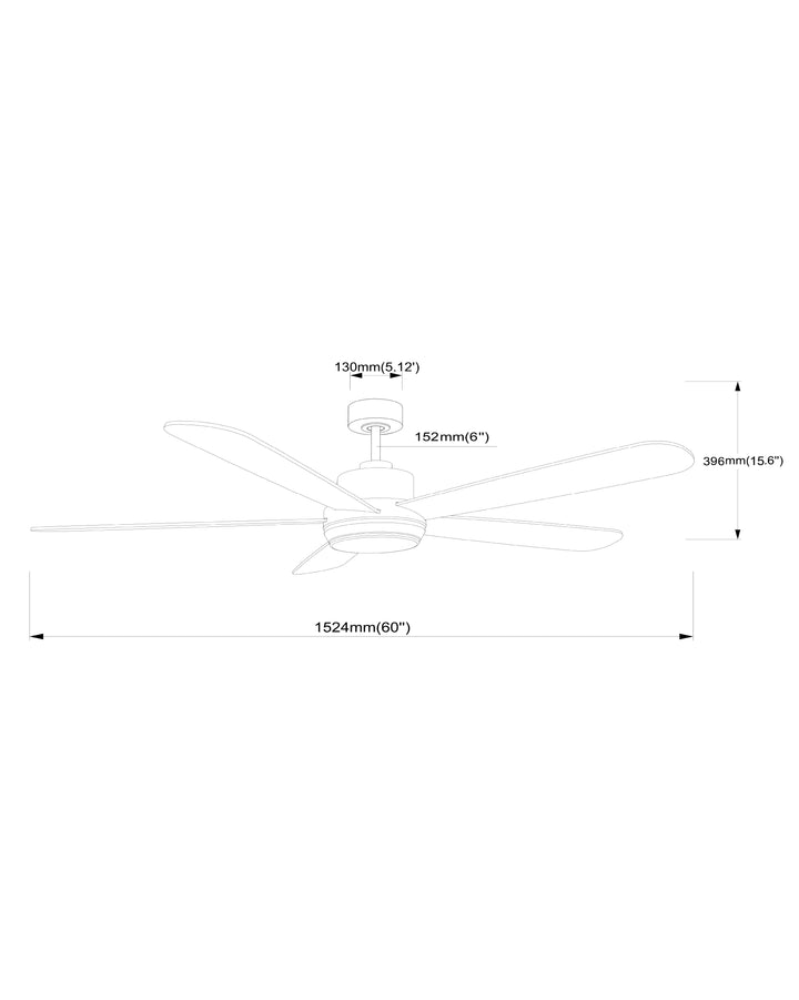 Daisies 60" 5-Blade Fan w LED dimensions diagram