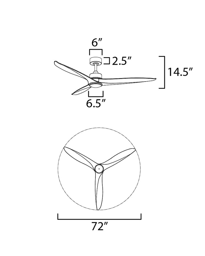 Woodwind Solid Wood Blade Fan w LED Light Kit dimensions diagram