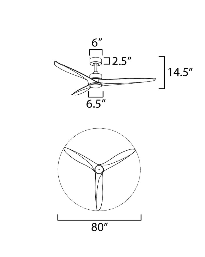 Woodwind Solid Wood Blade Fan LED dimensions diagram