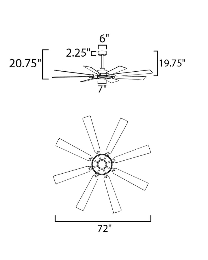 Helm 72" Indoor Fan w LED Light Kit dimensions diagram