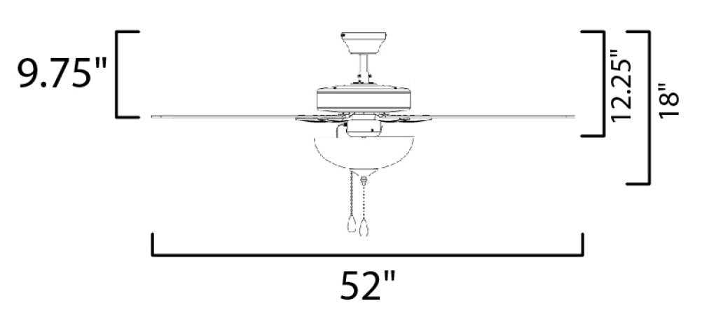 Basic-Max 52" Bronze Fan Walnut/Pecan Blades dimensions diagram