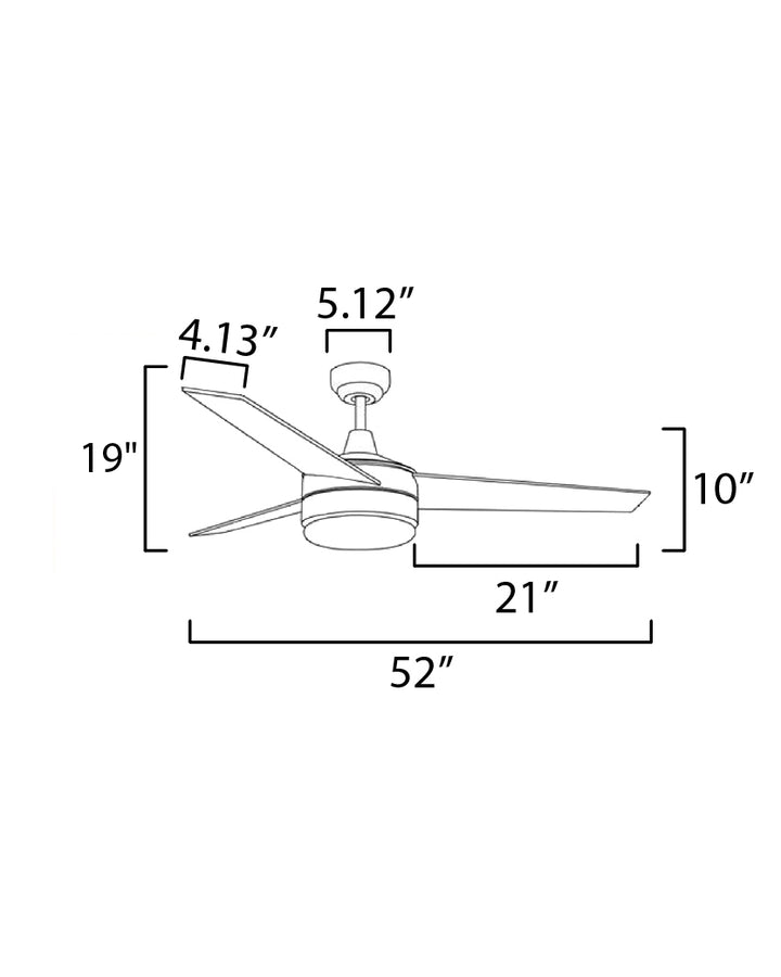 Trio 52" 3-Blade Fan w Pull Chain dimensions diagram
