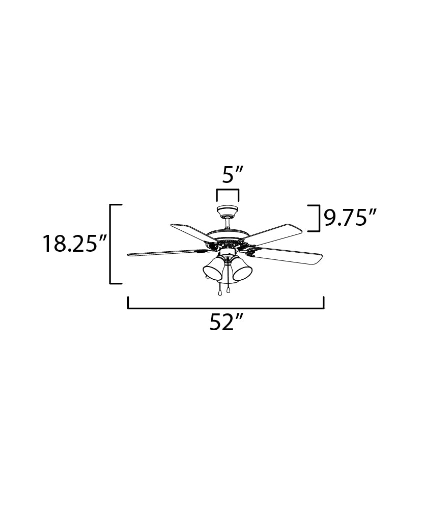 Basic-Max 52" Nickel Fan LED 4-Light W/P Blades dimensions diagram