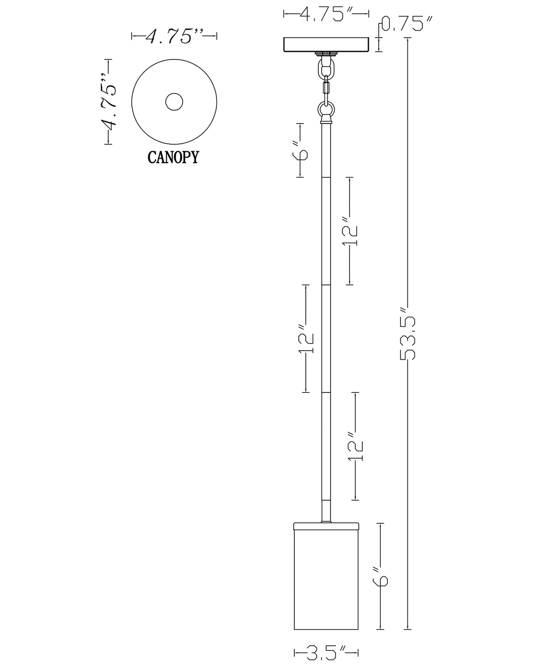 Lateral Mini Pendant dimensions diagram