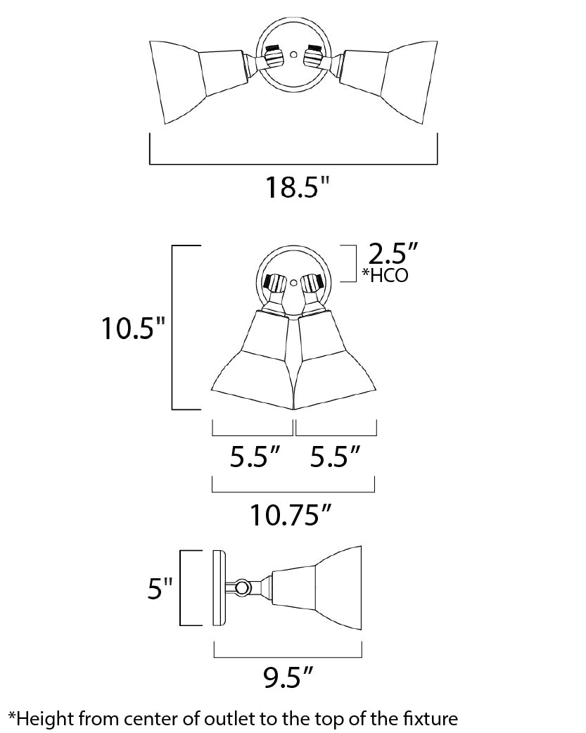 Spots 2-Light Outdoor Wall Mount dimensions diagram
