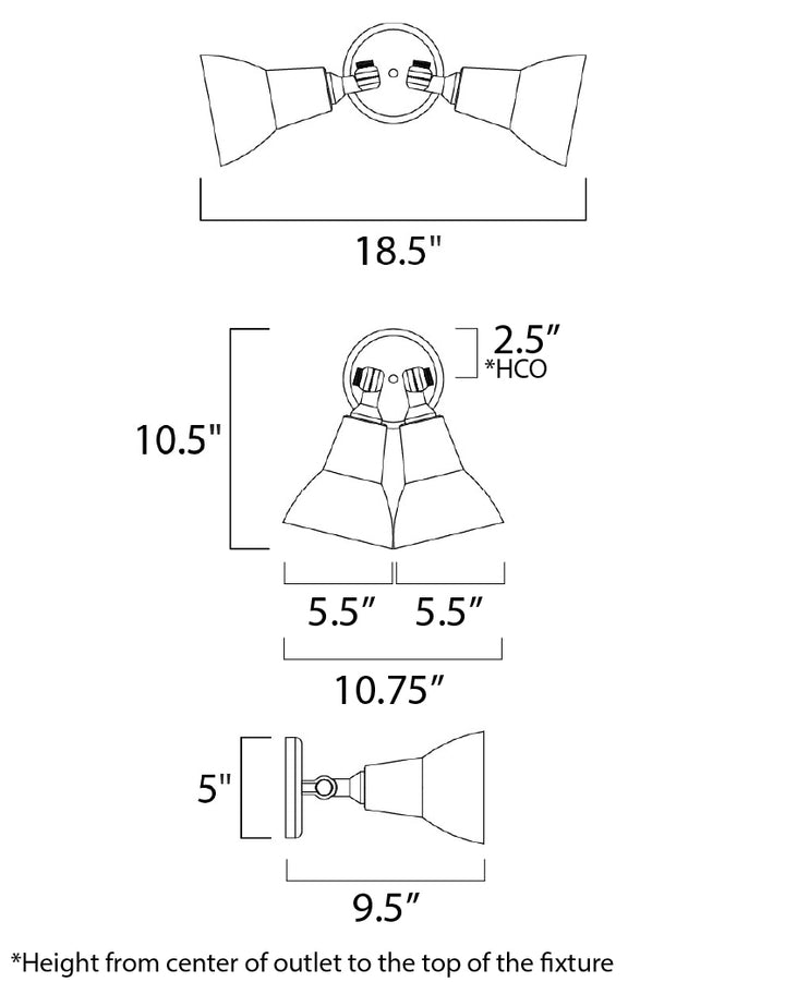 Spots 2-Light Outdoor Wall Mount dimensions diagram