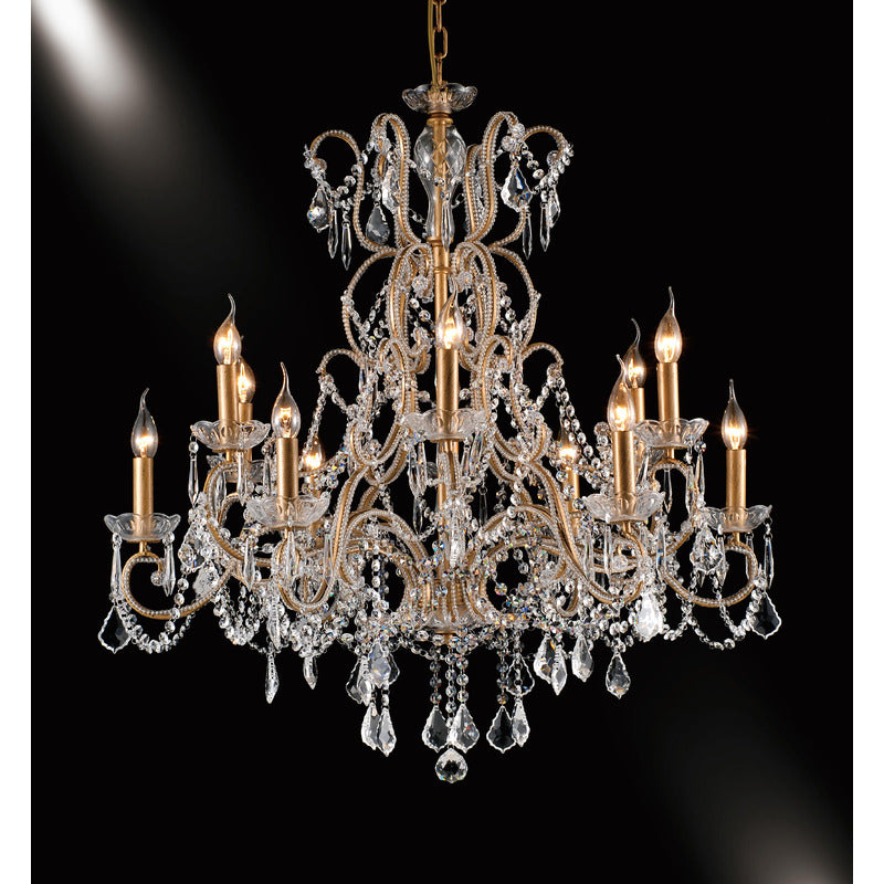 Gold Chandelier with Clear Beaded Arms and Clear Hanging Crystals by Bethel