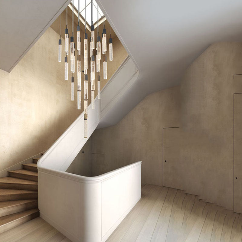 Flushed Frame Chandelier with Hanging Clear Block Bubble Crystals in Matte Black by Bethel