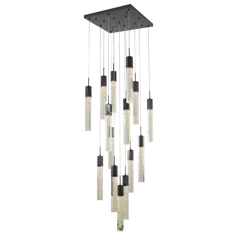 Flushed Frame Chandelier with Clear Hexagon Bubble Crystal Hanging Pendants in Black by Bethel