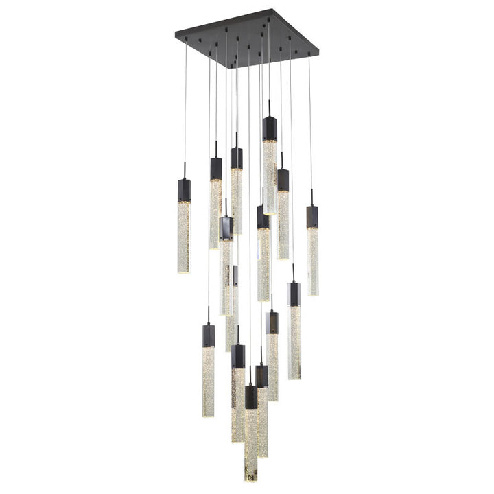 Flushed Frame Chandelier with Clear Hexagon Bubble Crystal Hanging Pendants in Black by Bethel