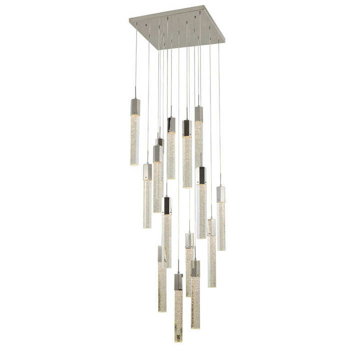 Flushed Frame Chandelier with Clear Hexagon Bubble Crystal Hanging Pendants in Chrome by Bethel