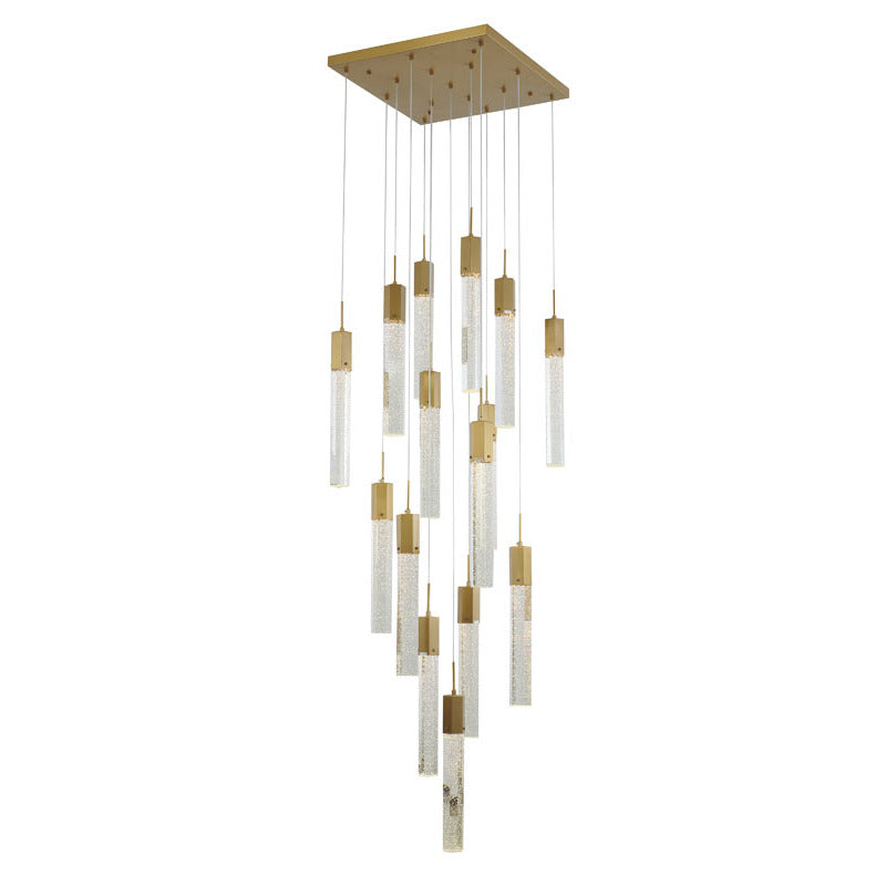 Flushed Frame Chandelier with Clear Hexagon Bubble Crystal Hanging Pendants in Gold by Bethel
