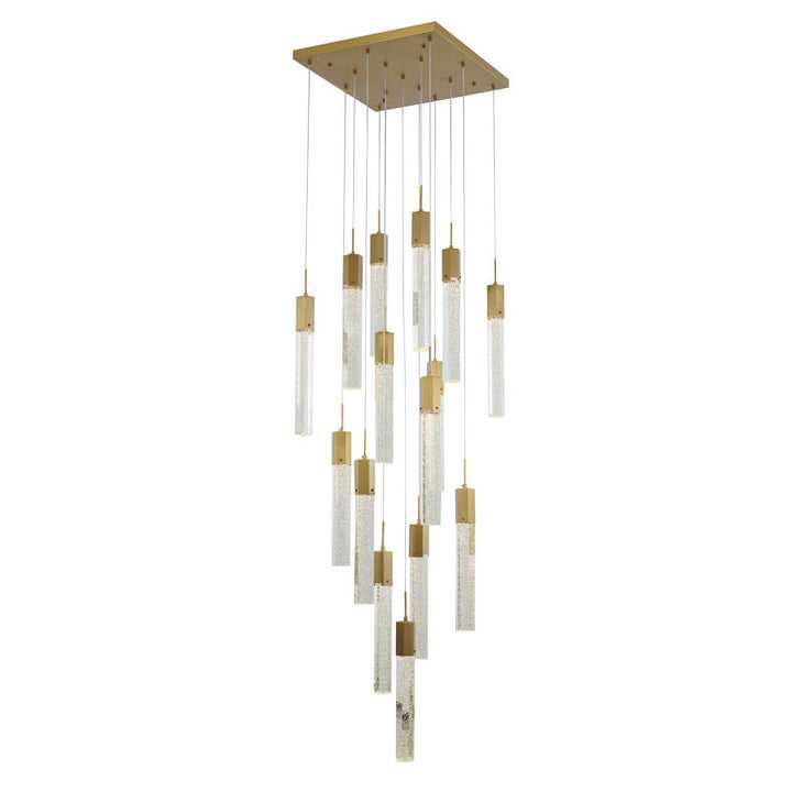 Flushed Frame Chandelier with Clear Hexagon Bubble Crystal Hanging Pendants in Gold by Bethel