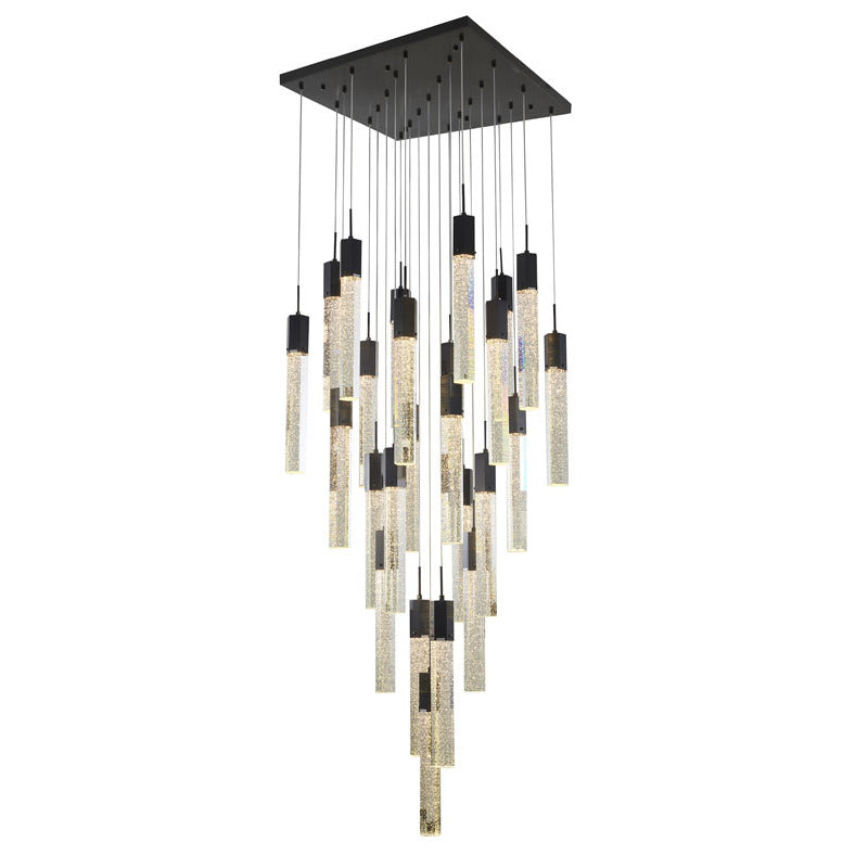 Flushed Frame Chandelier with Clear Hexagon Bubble Crystal Hanging Pendants in Black by Bethel