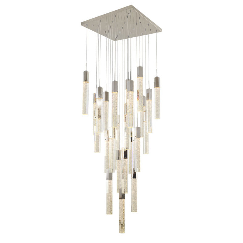 Flushed Frame Chandelier with Clear Hexagon Bubble Crystal Hanging Pendants in Chrome by Bethel
