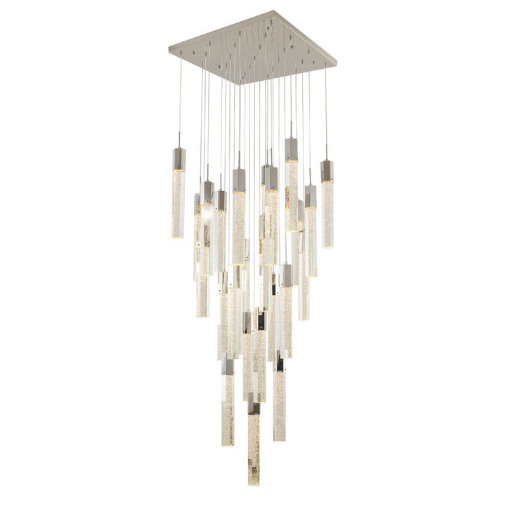 Flushed Frame Chandelier with Clear Hexagon Bubble Crystal Hanging Pendants in Chrome by Bethel