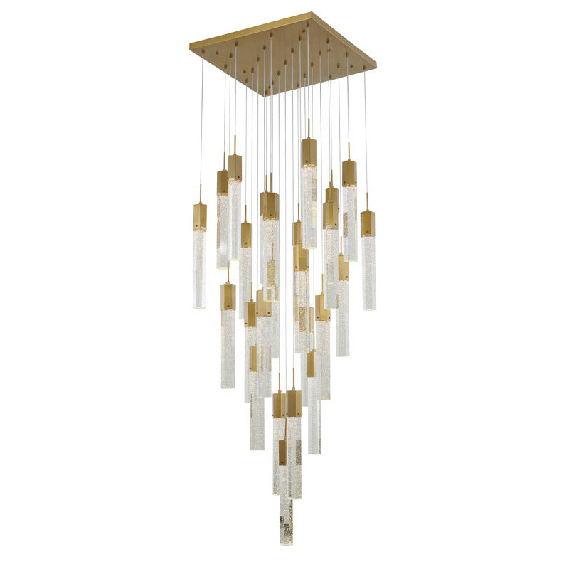 Flushed Frame Chandelier with Clear Hexagon Bubble Crystal Hanging Pendants in Gold by Bethel