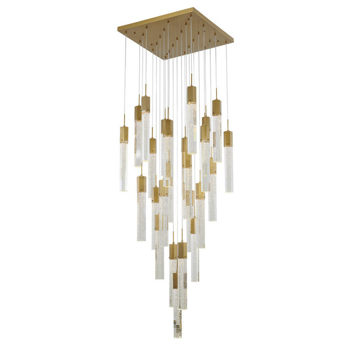 Flushed Frame Chandelier with Clear Hexagon Bubble Crystal Hanging Pendants in Gold by Bethel