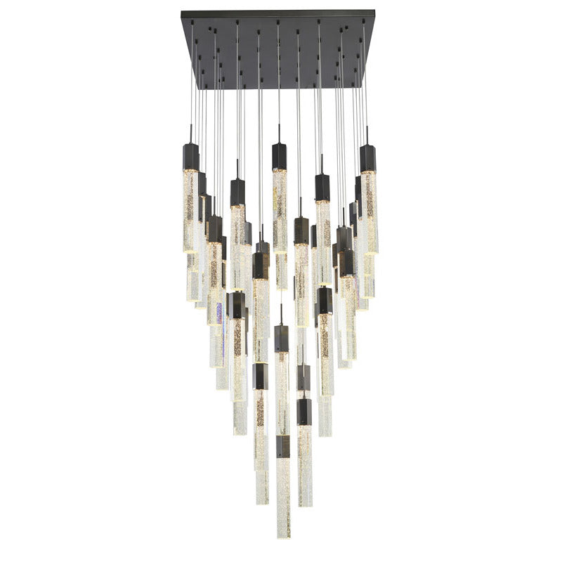 Metal Flushed Chandelier with Clear Hexagon Bubble Crystal Hanging Pendants in Black by Bethel