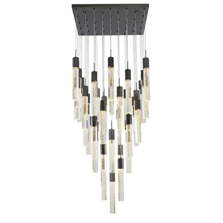 Metal Flushed Chandelier with Clear Hexagon Bubble Crystal Hanging Pendants in Black by Bethel