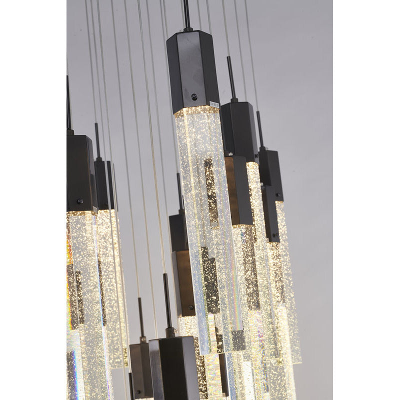 Metal Flushed Chandelier with Clear Hexagon Bubble Crystal Hanging Pendants by Bethel - view 2